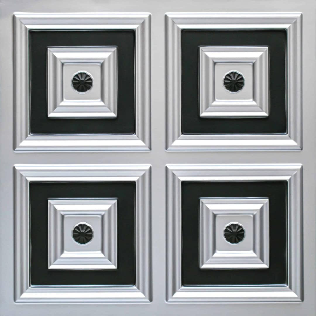 112-Ornate Square-Silver-Black-Glue Up Only