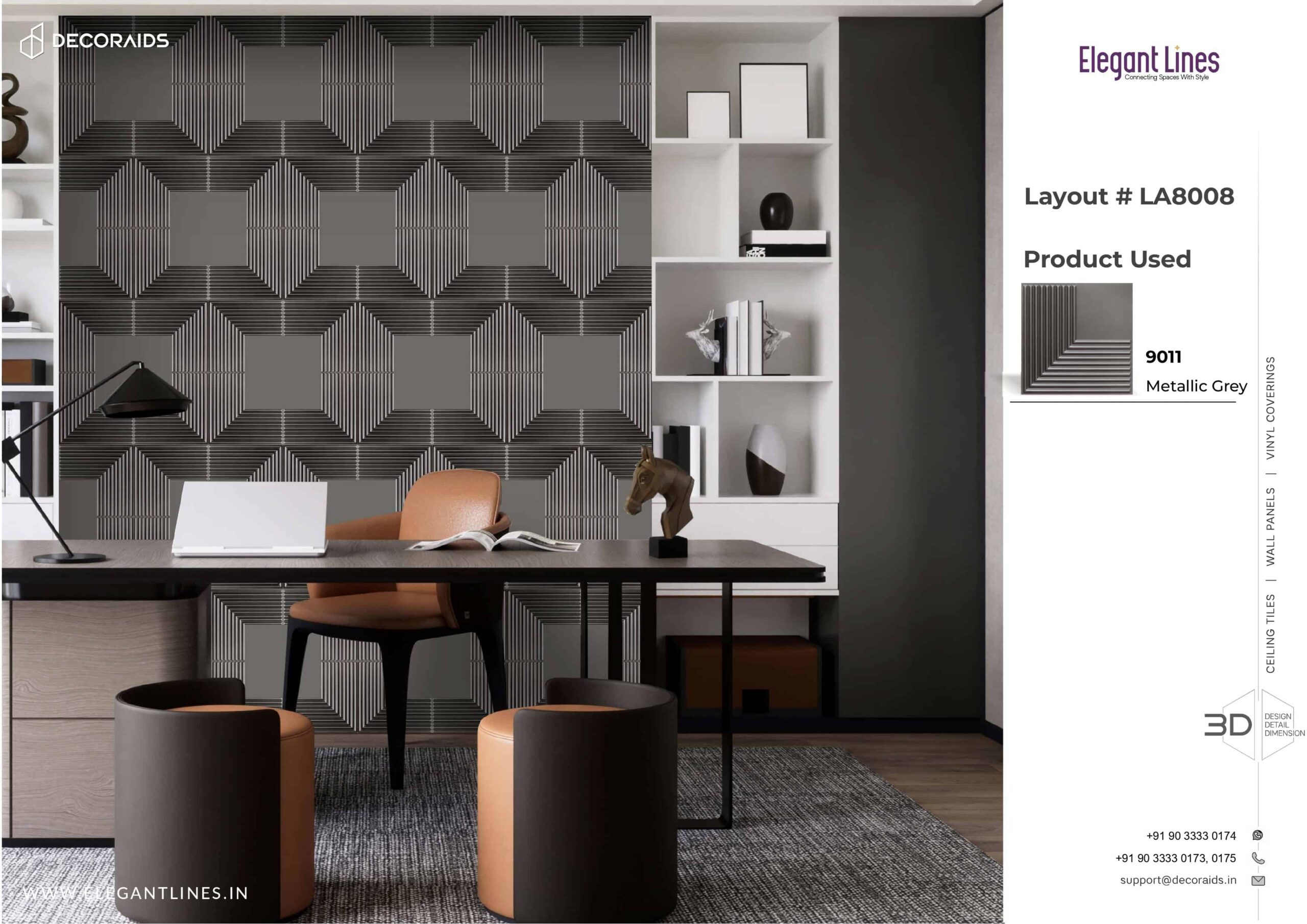 9011-L-Flow-Metallic Grey-Peel and Stick