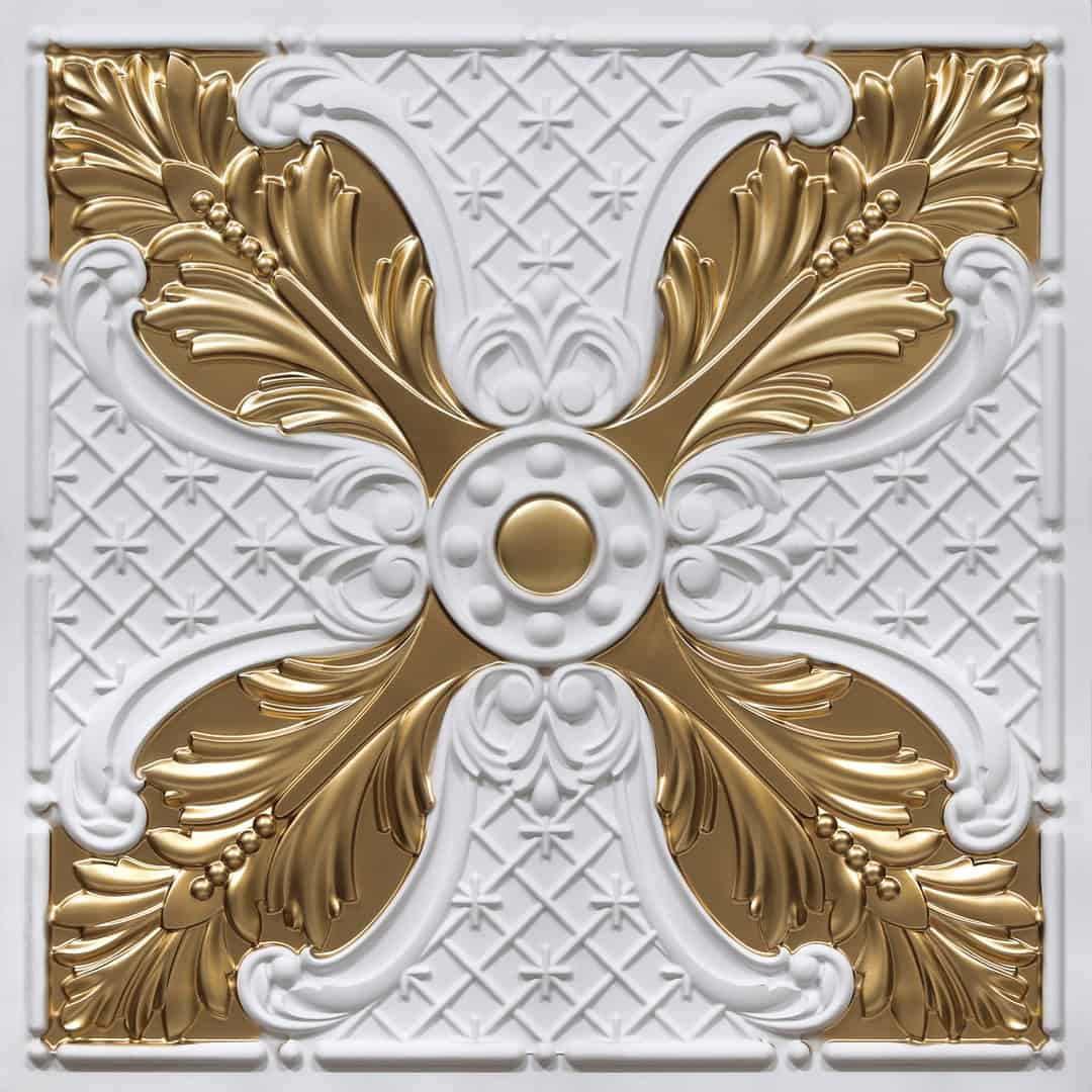 390-Royal Acanthus-White Matt Gold-Glue Up and Grid Both