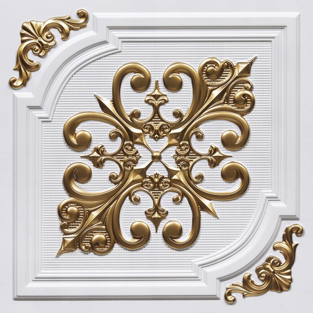 395-Regal Flourish-White Matt Gold-Glue Up and Grid Both