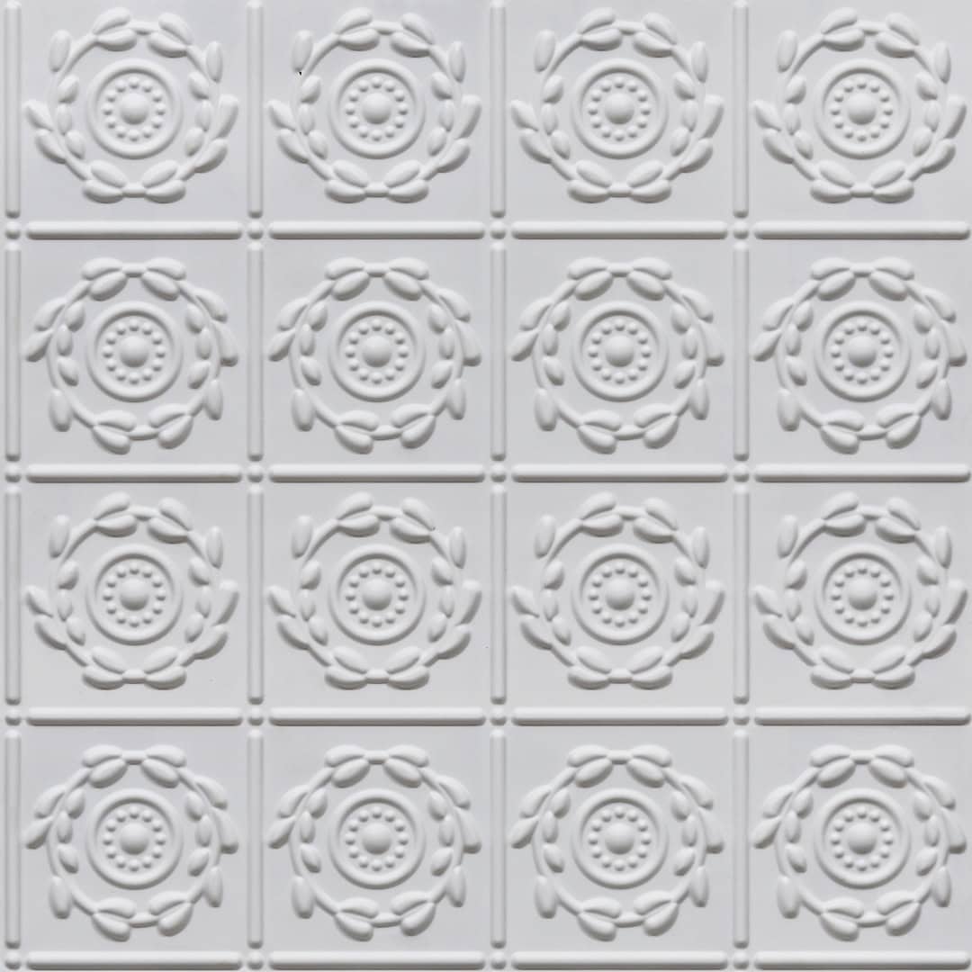400-Laurel Medallion-White Matt-Glue Up Only